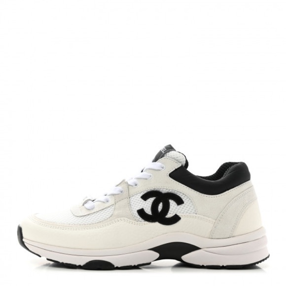 CHANEL Shoes - Mesh Suede Calfskin Grained Calfskin
Womens CC Sneakers 38.5 White
Black